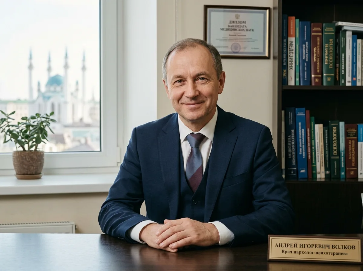 Врач-нарколог психотерапевт Андрей Игоревич Волков, специалист по лечению алкогольной зависимости в Казани